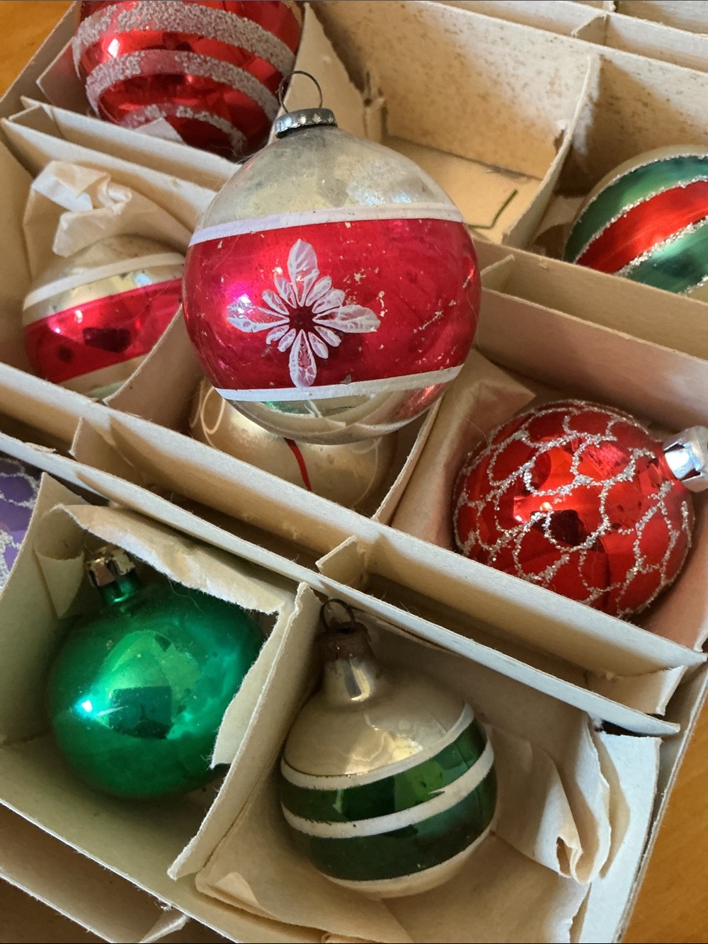Vintage Santa Land Christmas Tree Ornaments in Box of 9
